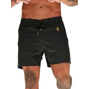 Tucann Mens Black Luxury Swim Shorts Gold Hardware Toucan Logo Size 2XL Trunks